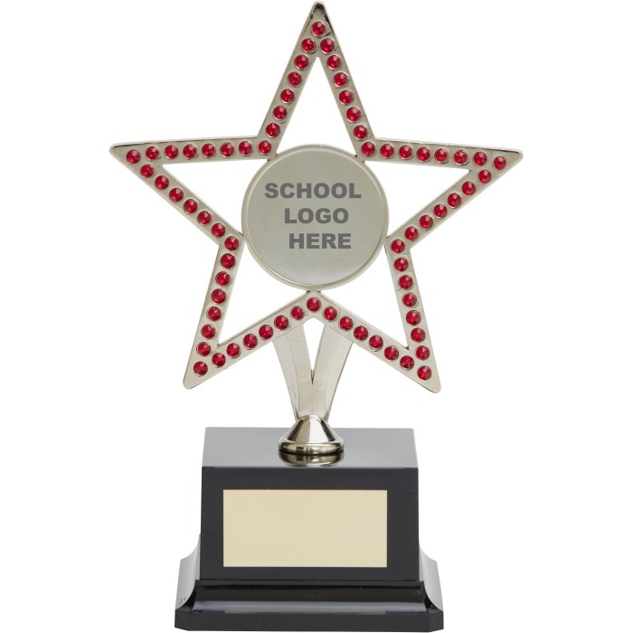  10'' SILVER METAL STAR WITH RED GEMSTONES - CHOICE OF SPORTS CENTRE 